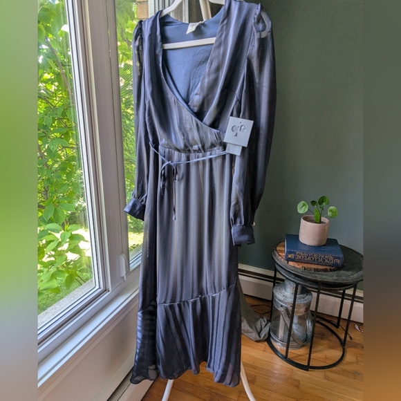 108.NWT Adyson Parker Elegant Blue Striped Dress - Picture 3 of 7